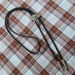 Vintage Bolo Tie Saddle Silver Black Western Cowgirl Necktie Cowboy Retro 1990s